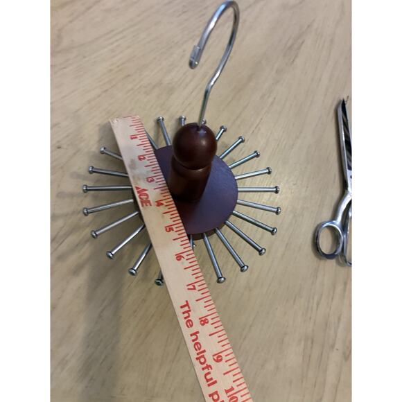 VTG Wood Tie Rack Round Hanger Spindle Closet Organizer Dark Red Brown Belts - Picture 7 of 10
